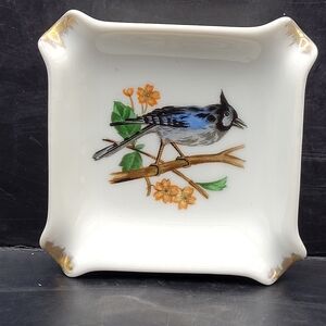 Vintage Bluejay Bird Ashtray Trinket Dish Hand Painted Made Japan Ceramic 3.5"